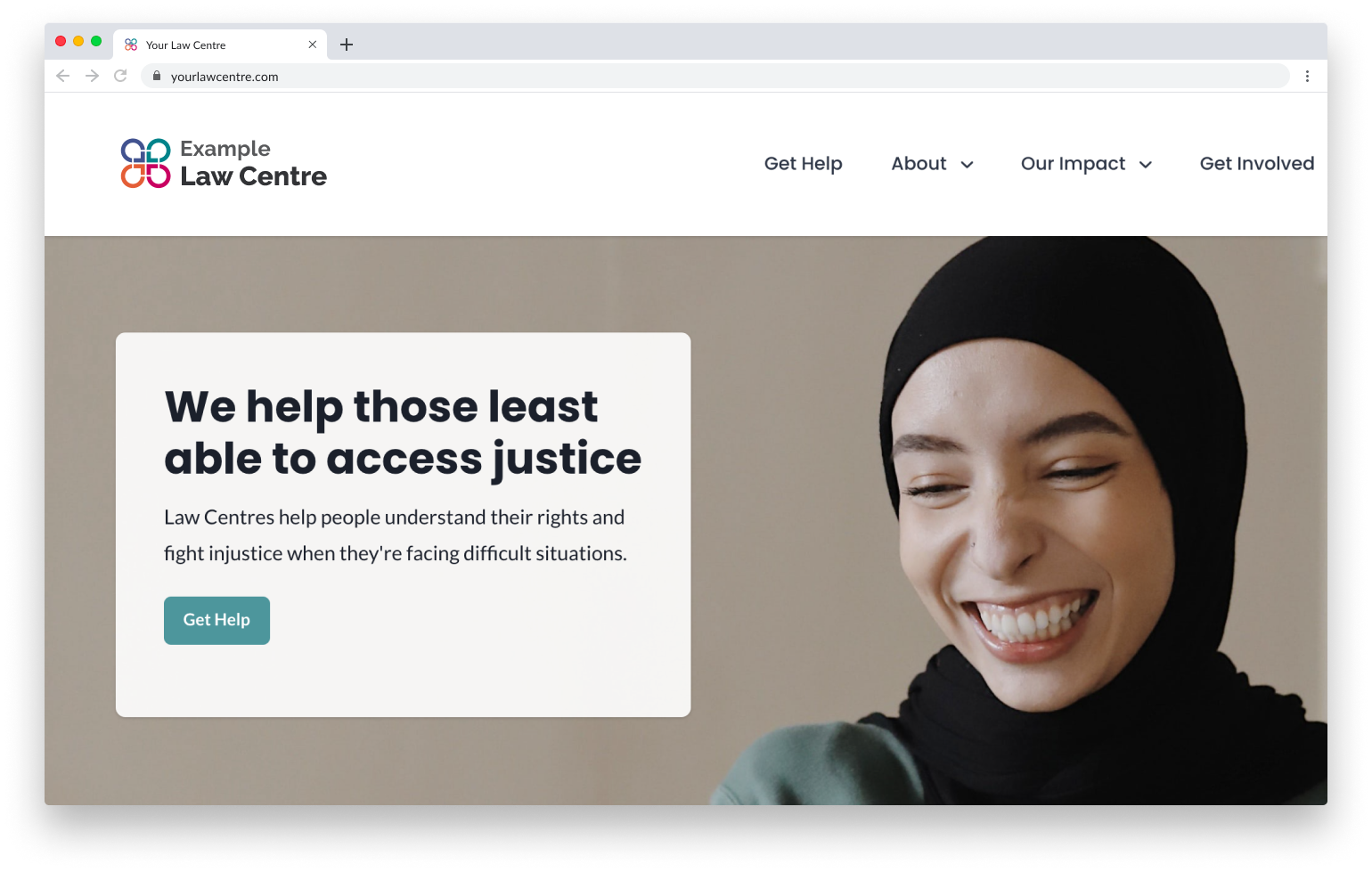 Screenshot of example Law Centre website